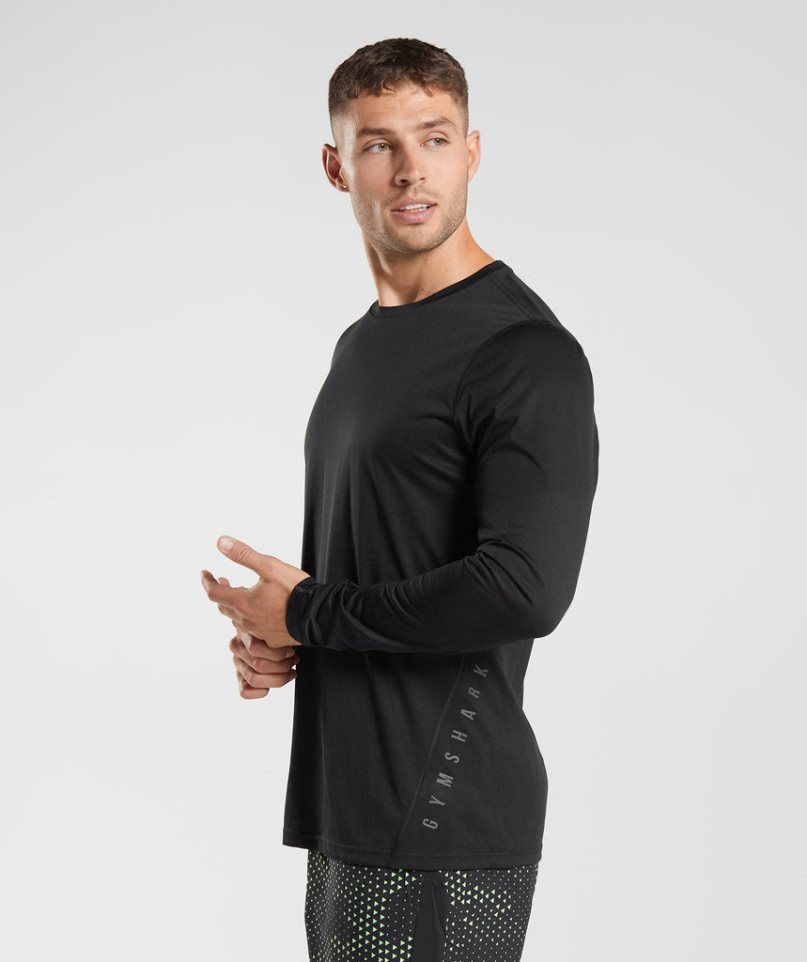 Koszulki Gymshark Sportowe Long Sleeve Męskie Czarne | PL 467PES